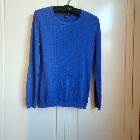 Royal Blue Round Neck Pullover Sweater Pretty Pointelle Knitting - Picture 4 of 5